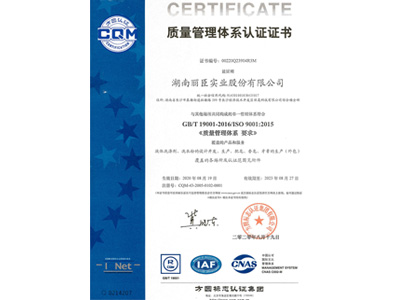湖南丽臣2020年质量管理体系认证证书